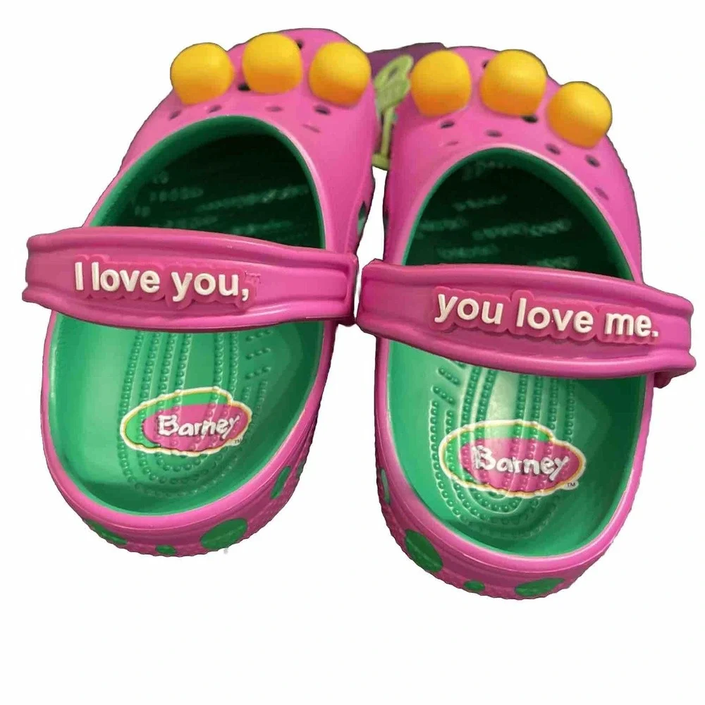 Barney Crocs Classic Clogs Barney Jr Shoes Sz J3 Limited Edition Purple Dinosaur